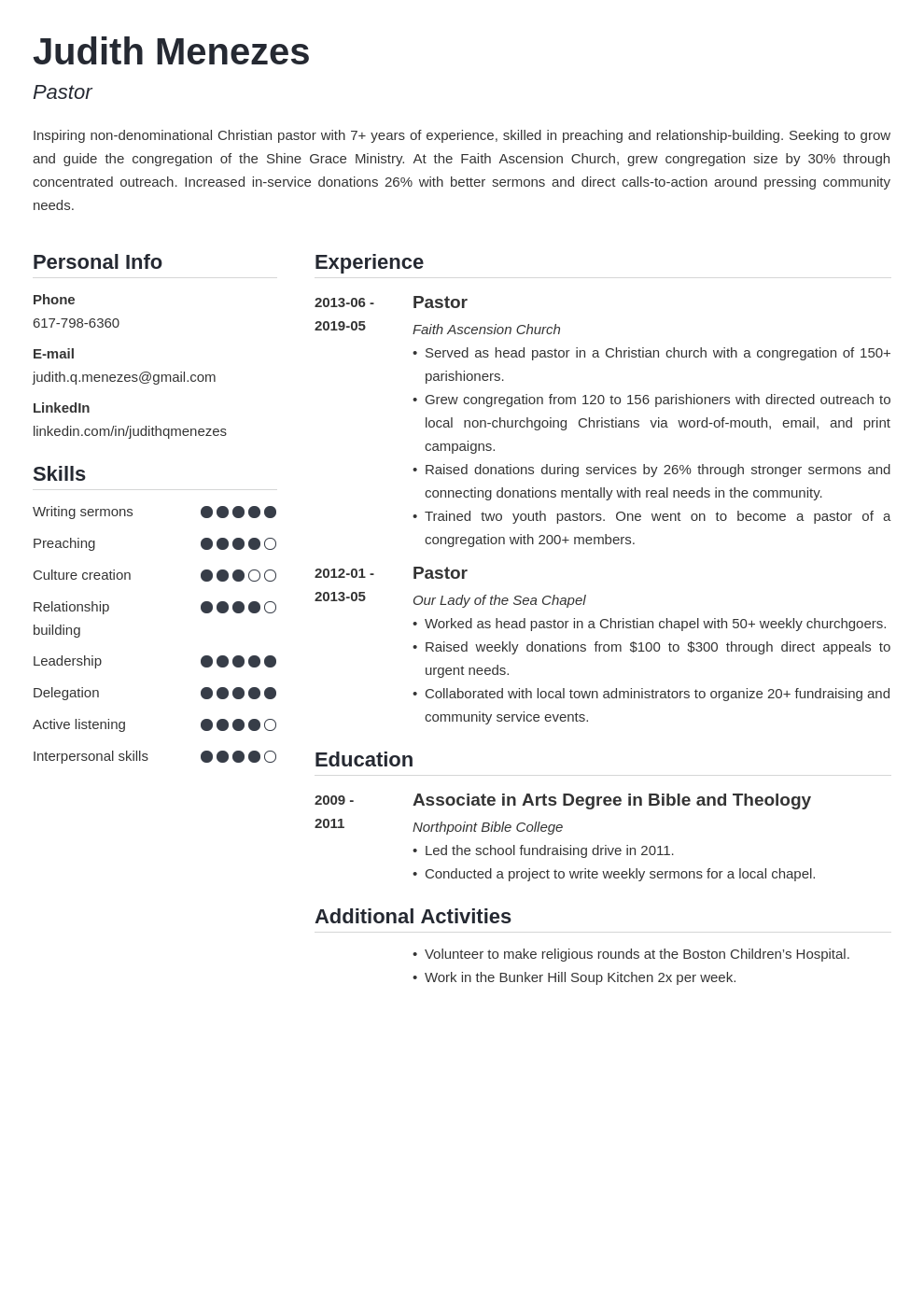 pastor resume example template simple