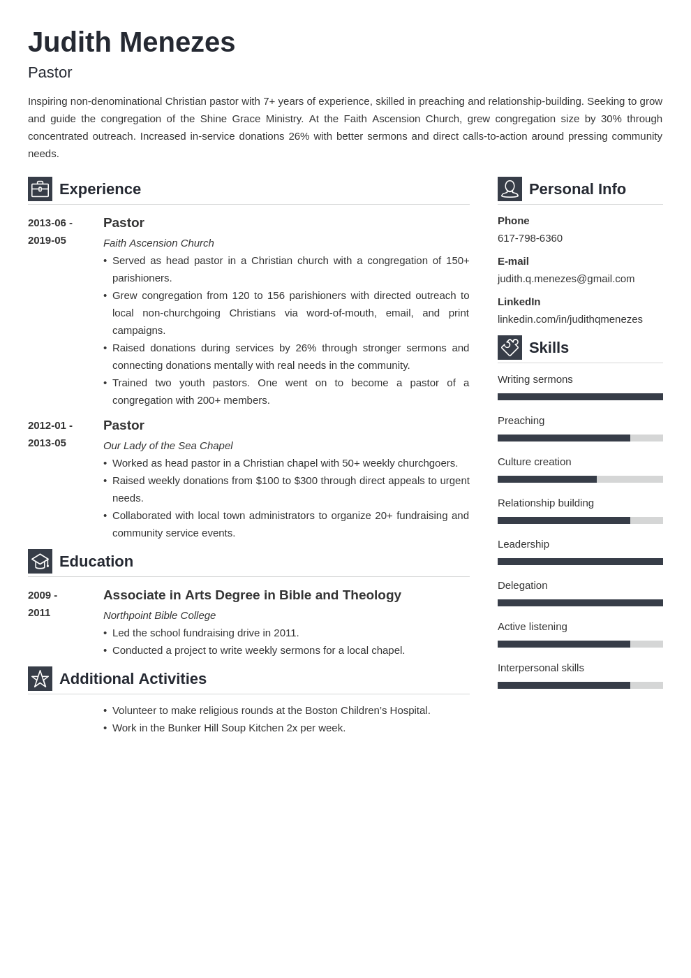 pastor resume example template vibes