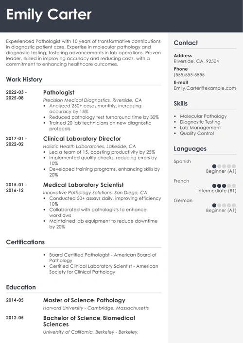 Pathologist Resume Example