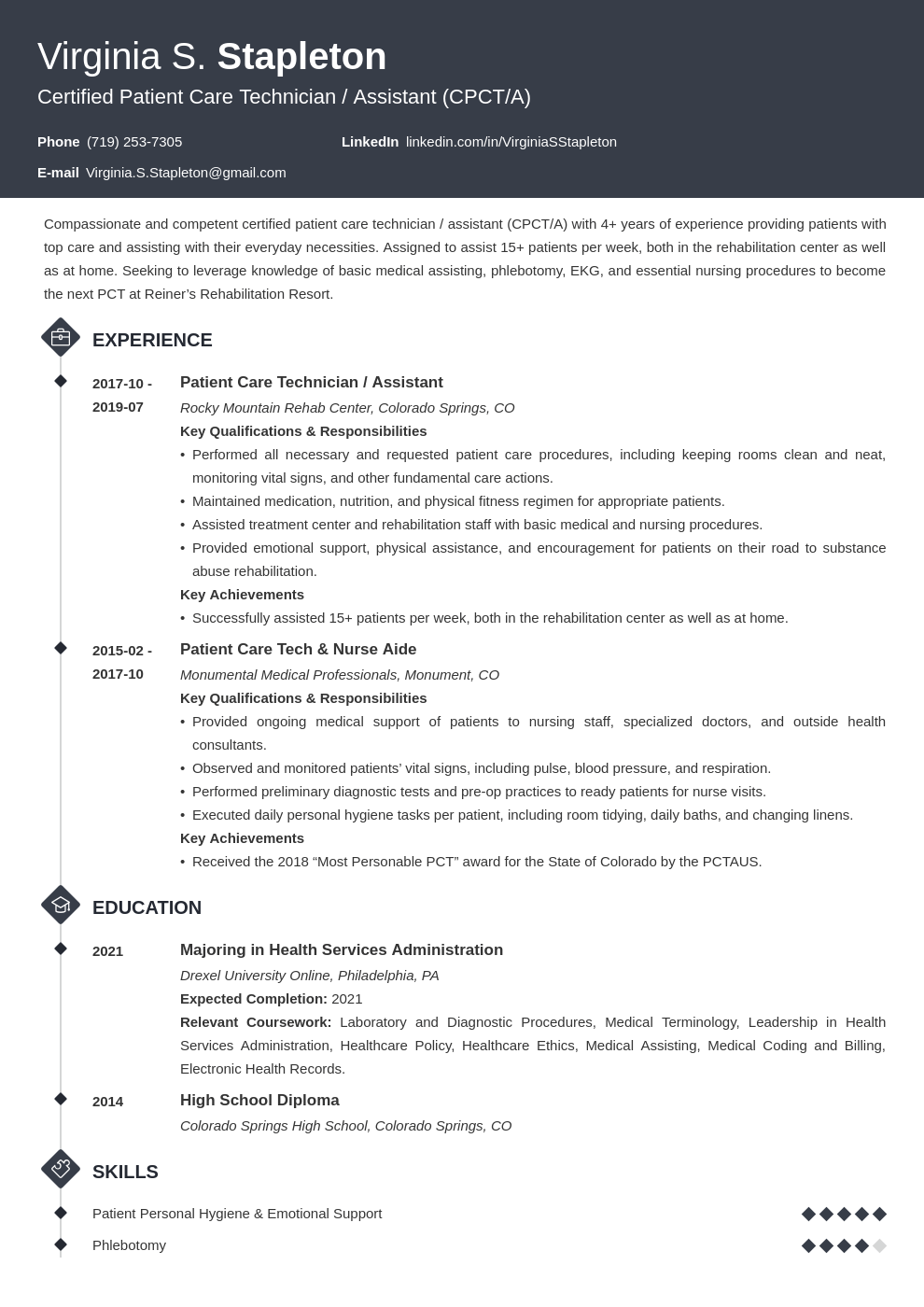 Pct Resume Sample