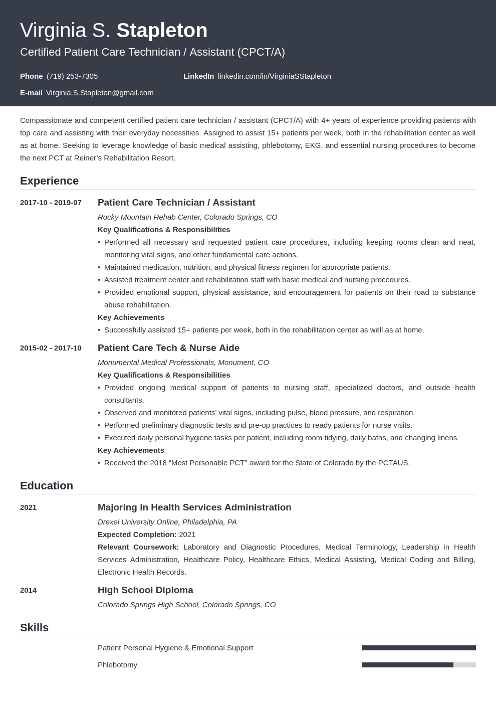 patient care technician resume example template influx