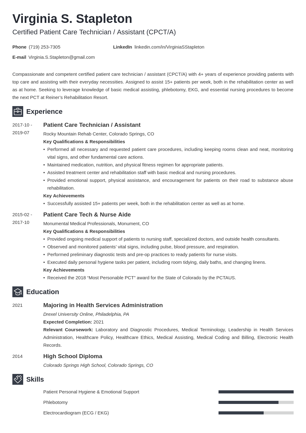 patient care technician resume example template newcast