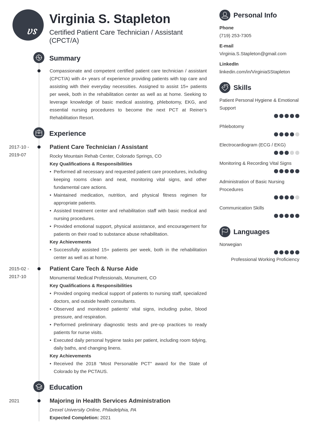 Resume Examples For Patient Care Technician