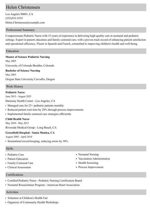 sample resume example