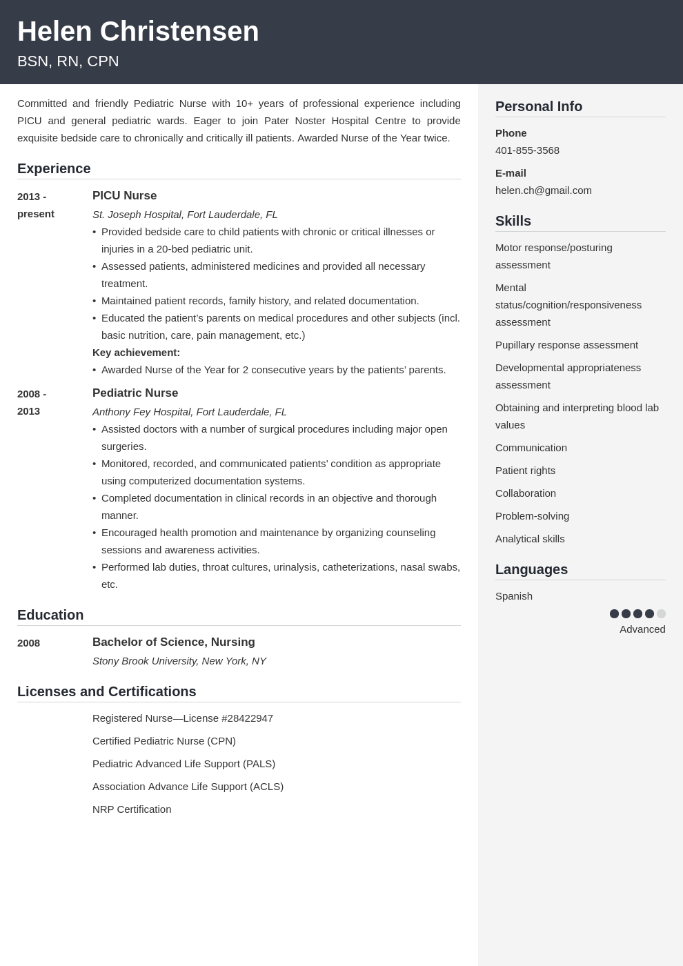 pediatric nurse resume example template cubic