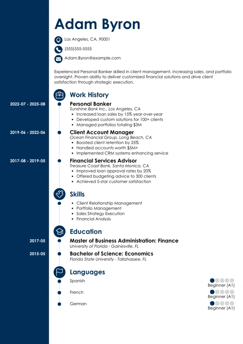 Personal banker resume example