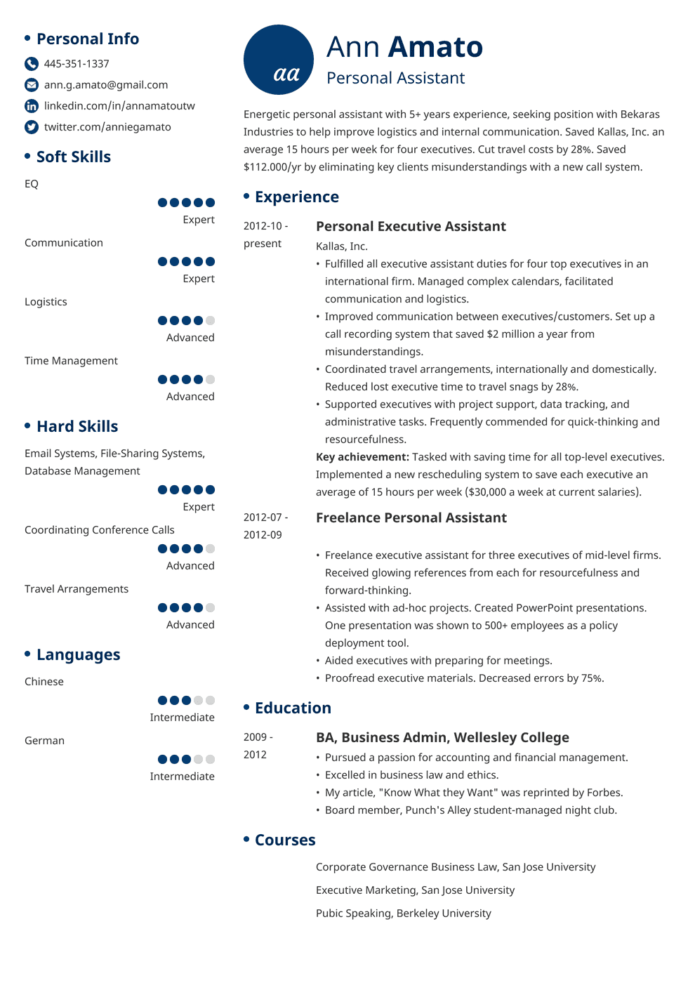 Personal Assistant Resume Sample Writing Guide 20 Examples