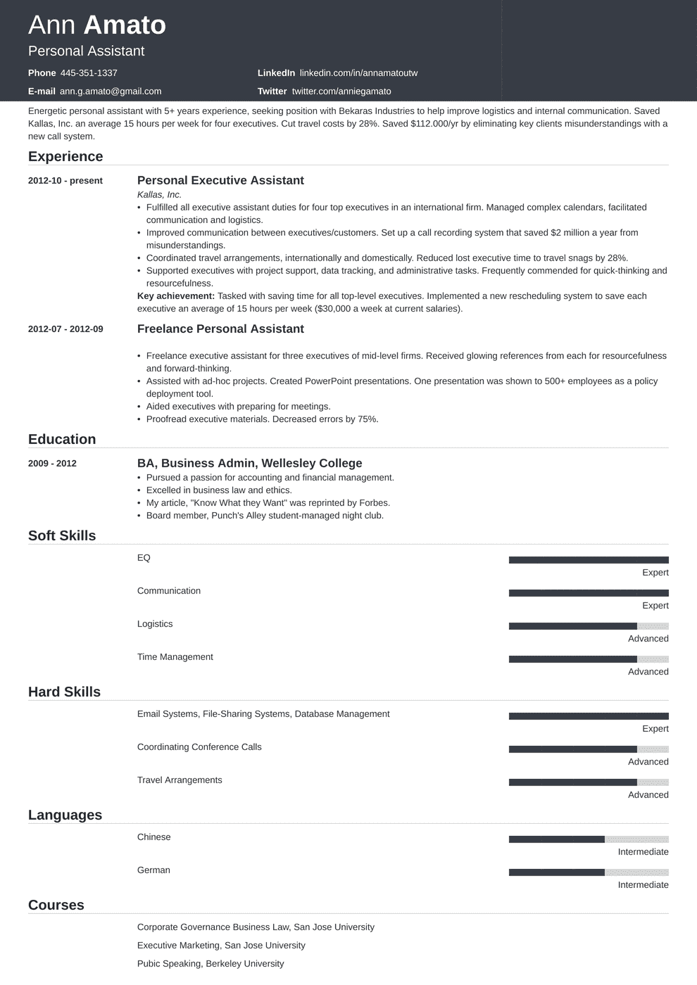Personal Assistant Resume Sample Writing Guide 20 Examples