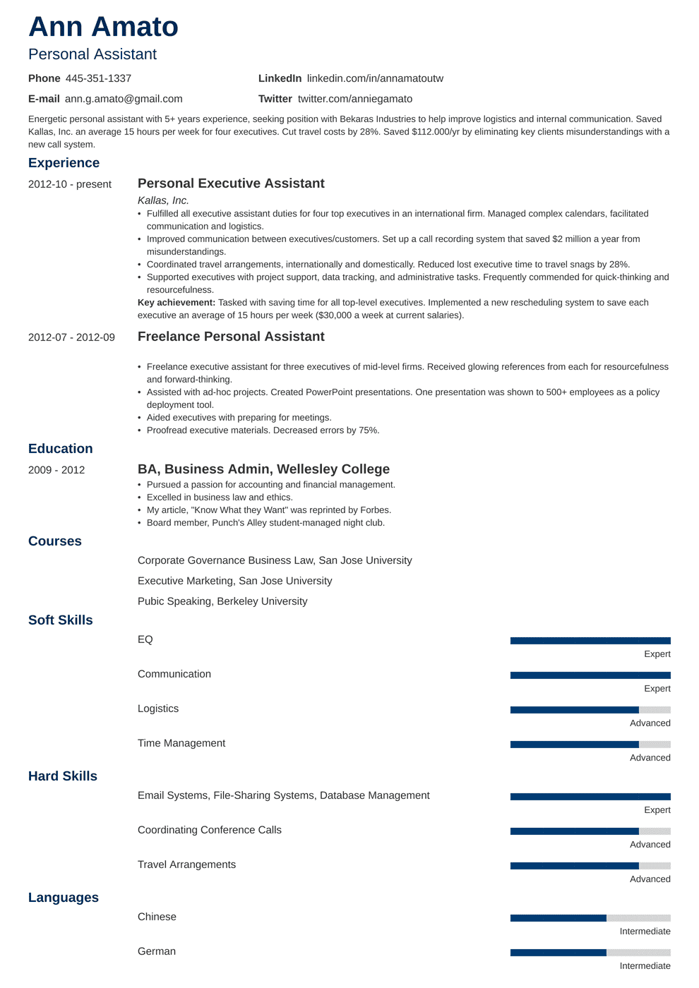 Personal Assistant Resume (Sample Job Description & Skills)