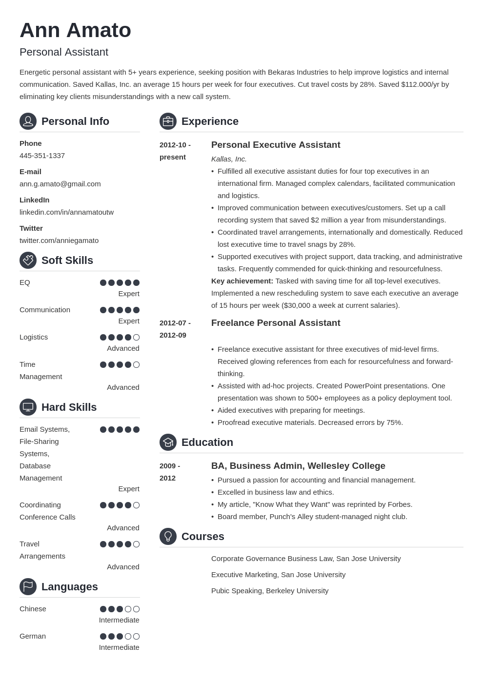 personal assistant resume example template crisp