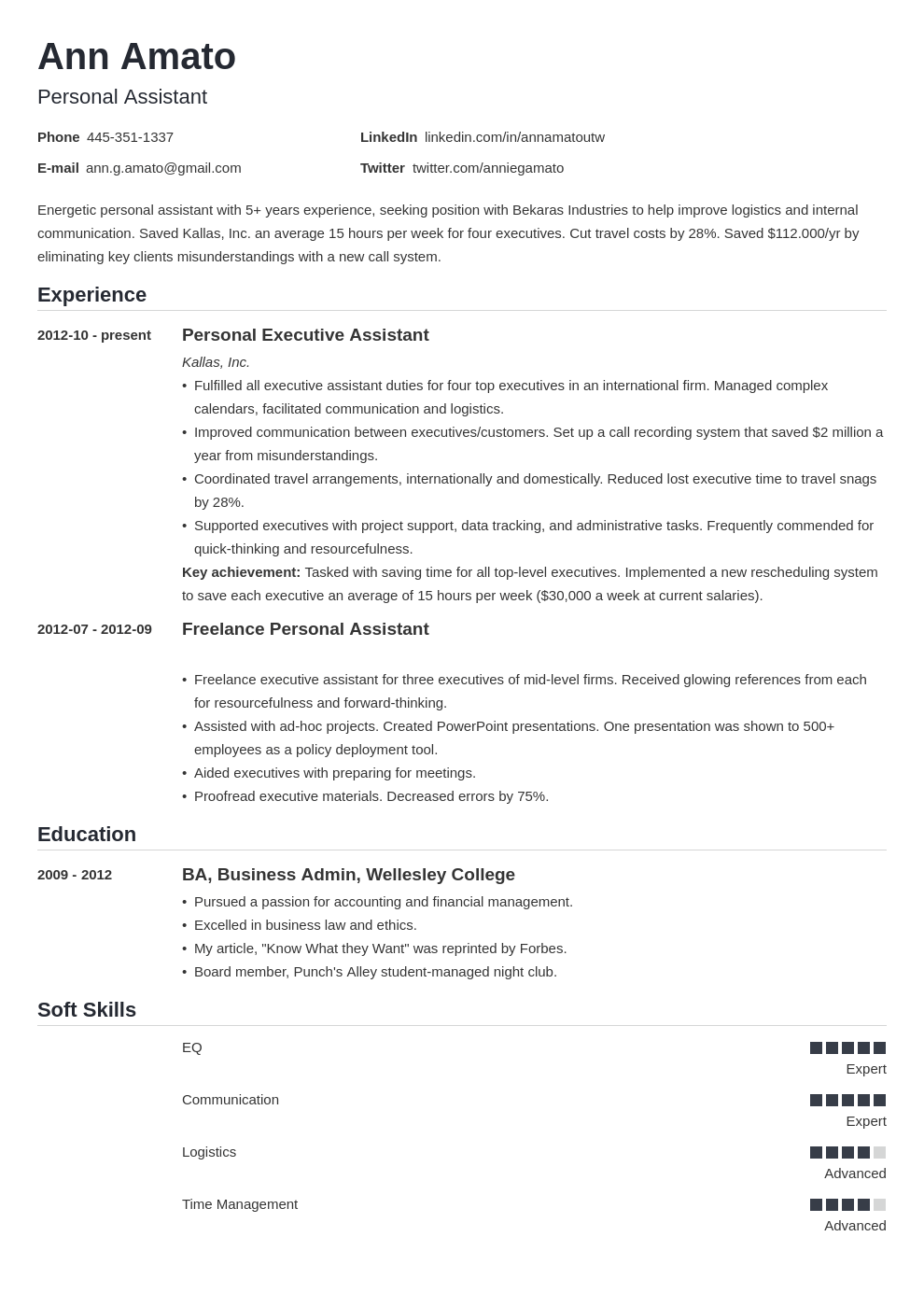 Personal Assistant Resume Samples Guide Top Skills   Personal Assistant Resume Example Template Nanica 