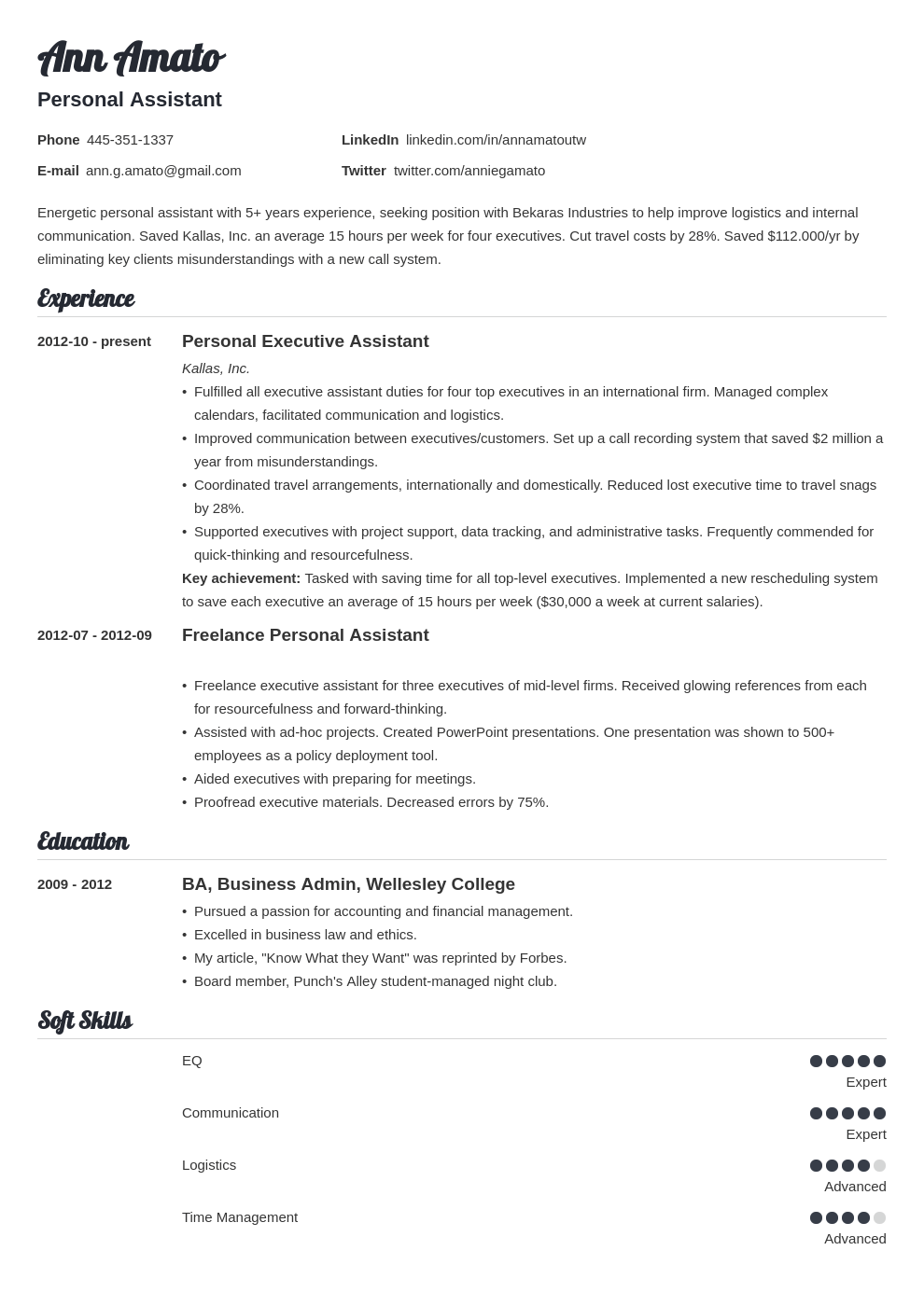 personal assistant resume example template valera