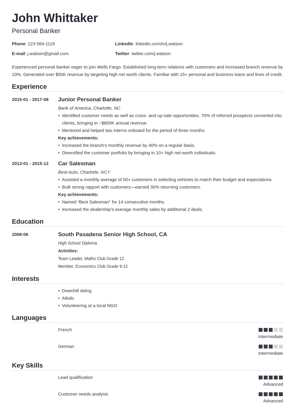 personal banker resume example template nanica