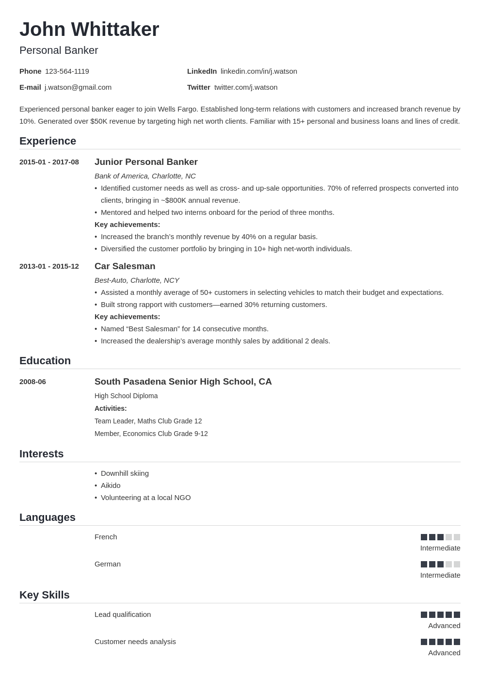 Personal Banker Resume Examples (Guide, Skills & More)