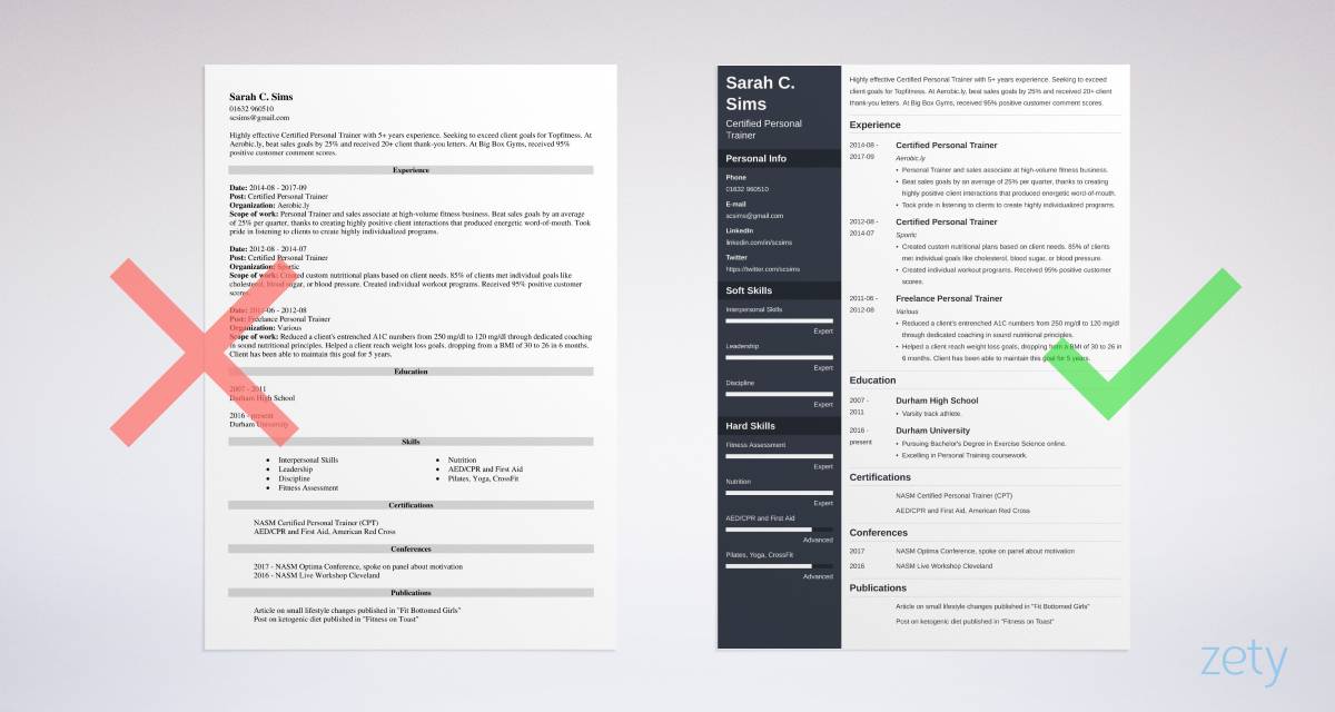 personal trainer CV templates