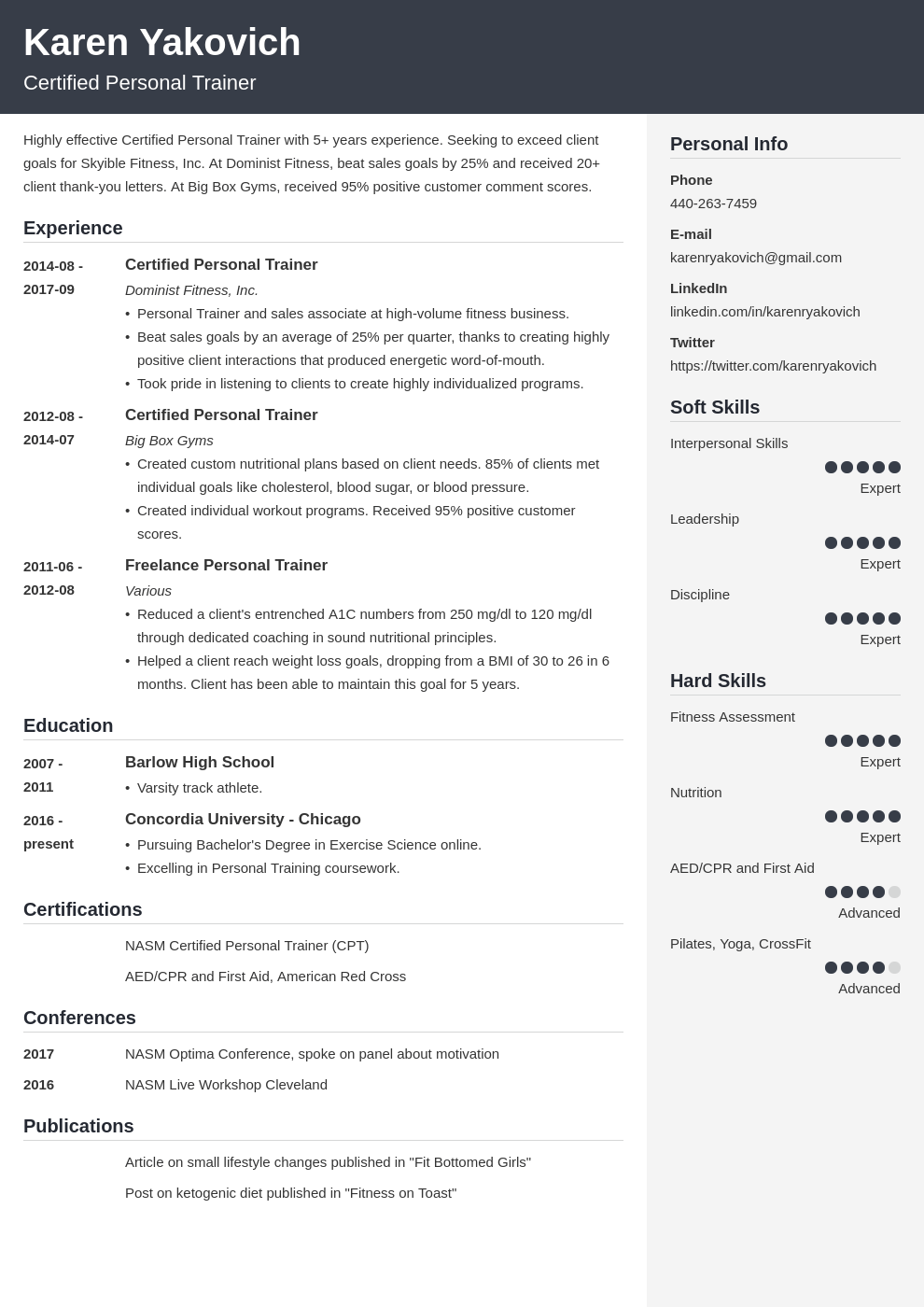 personal trainer resume example template cubic