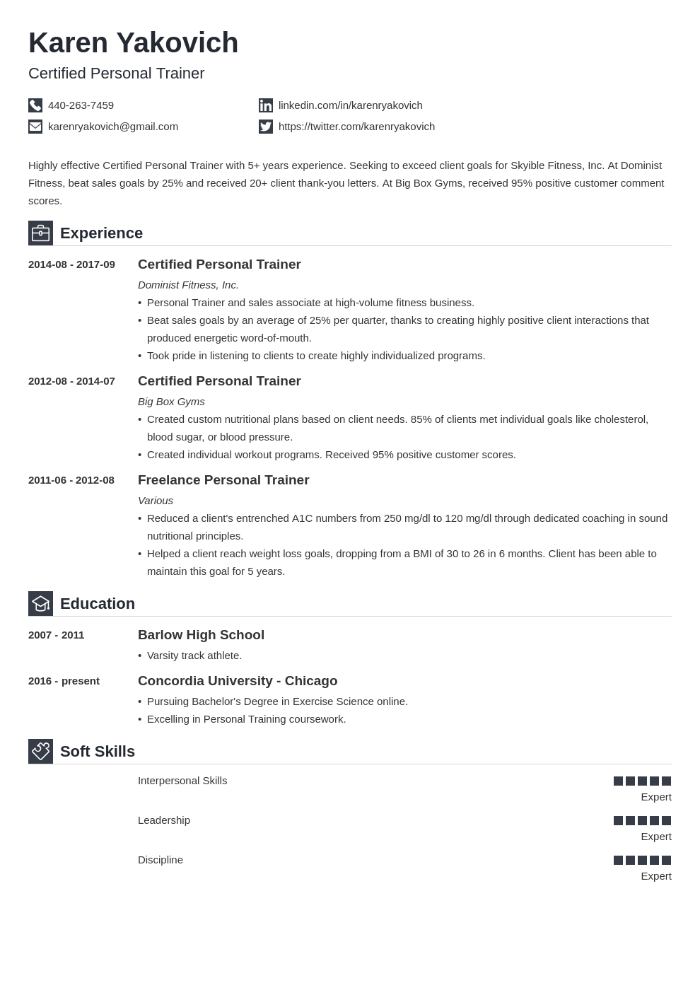 personal trainer resume example template iconic