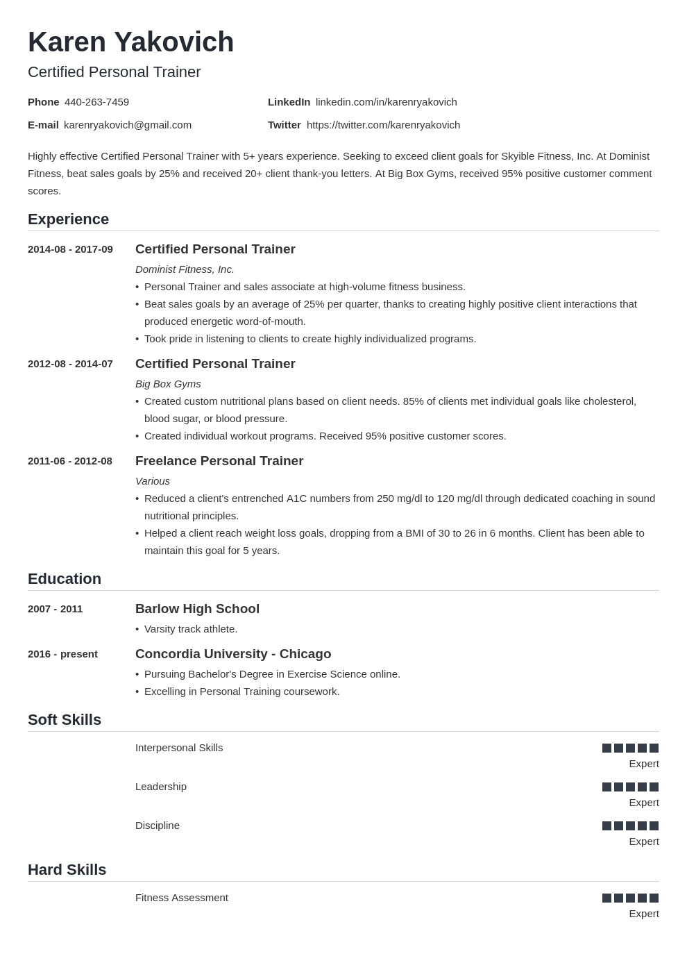 personal trainer resume example template nanica