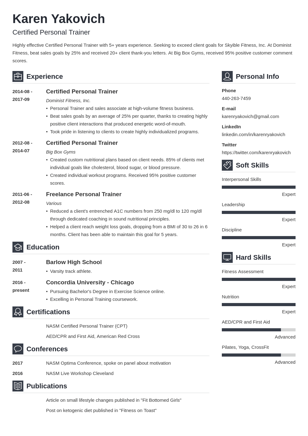 personal trainer resume example template vibes