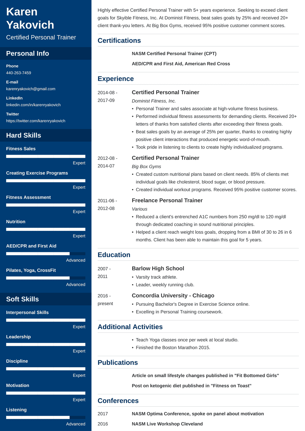 Personal Trainer Resume Example (Also With No Experience)