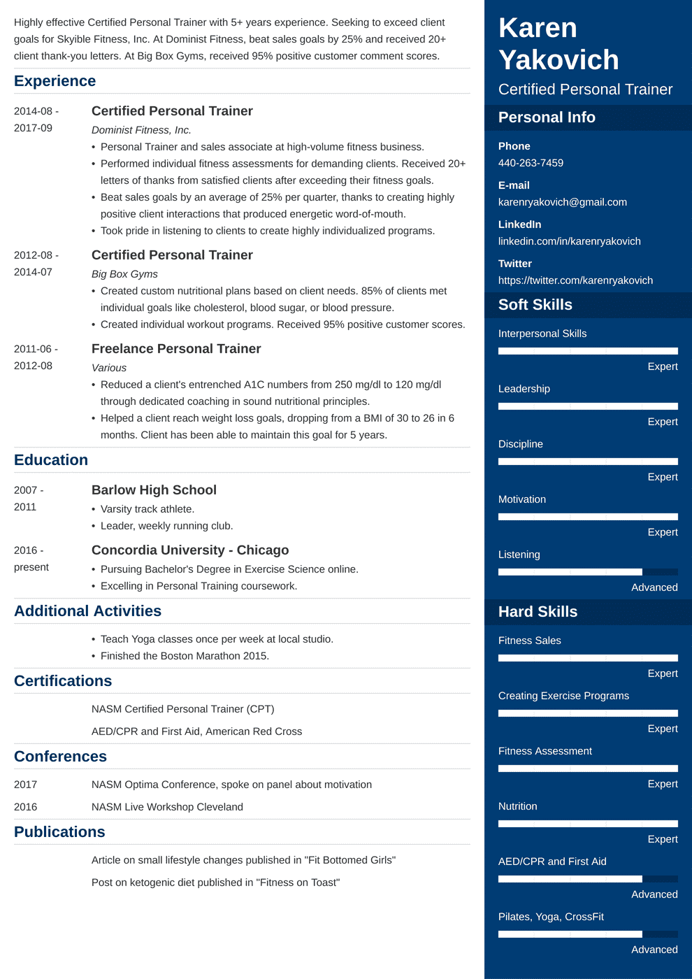 Personal Trainer Resume Example (Also With No Experience)