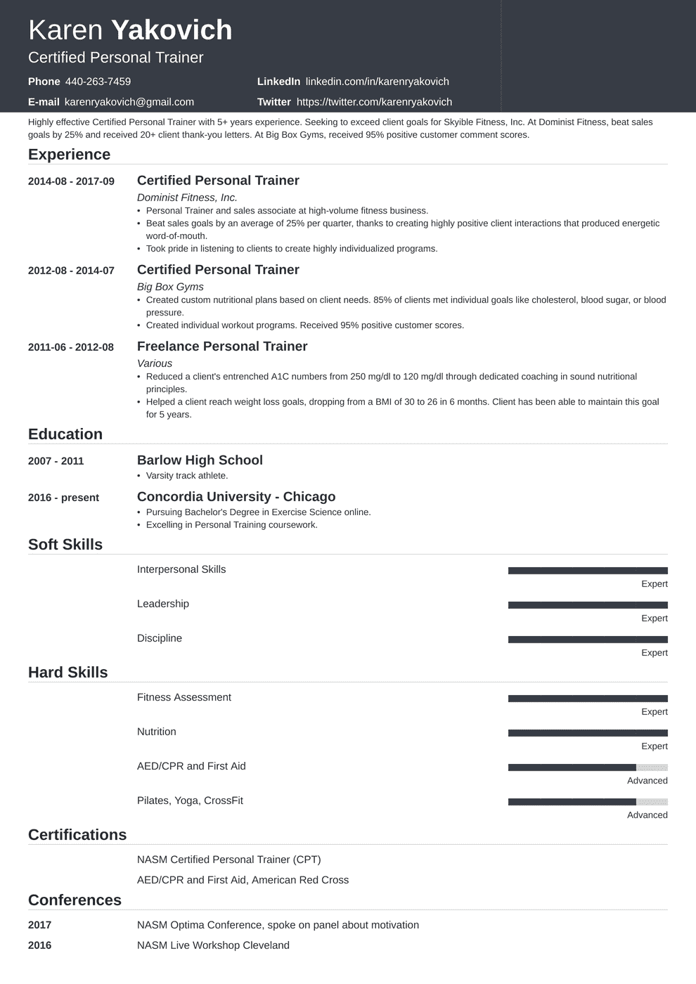 Personal Trainer Resume Example Also For No Experience