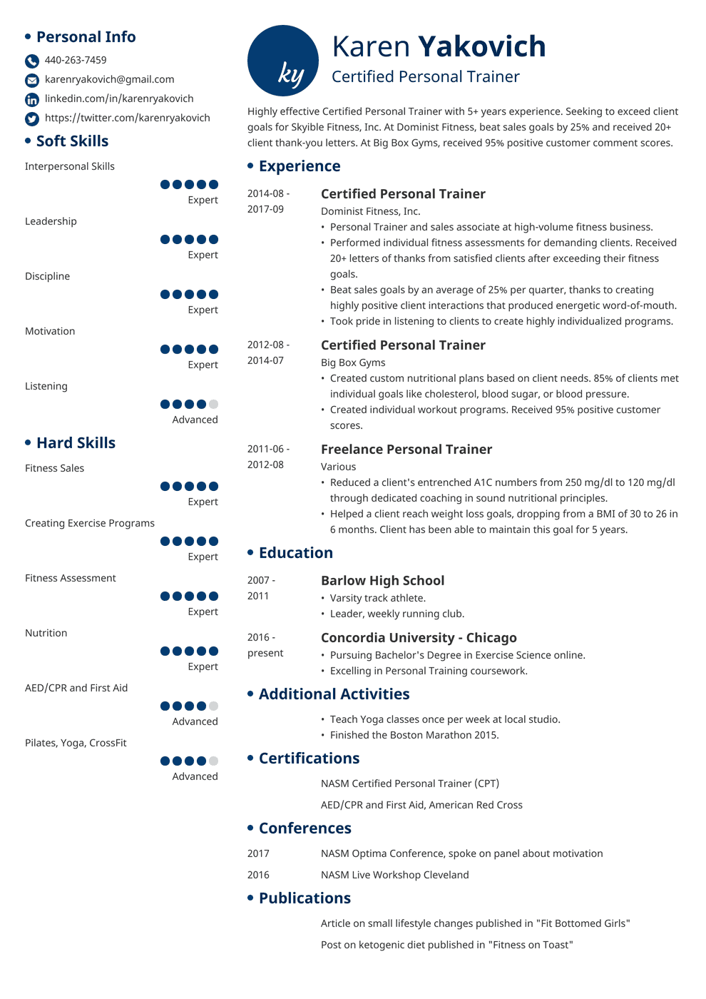 Resume personal deals trainer