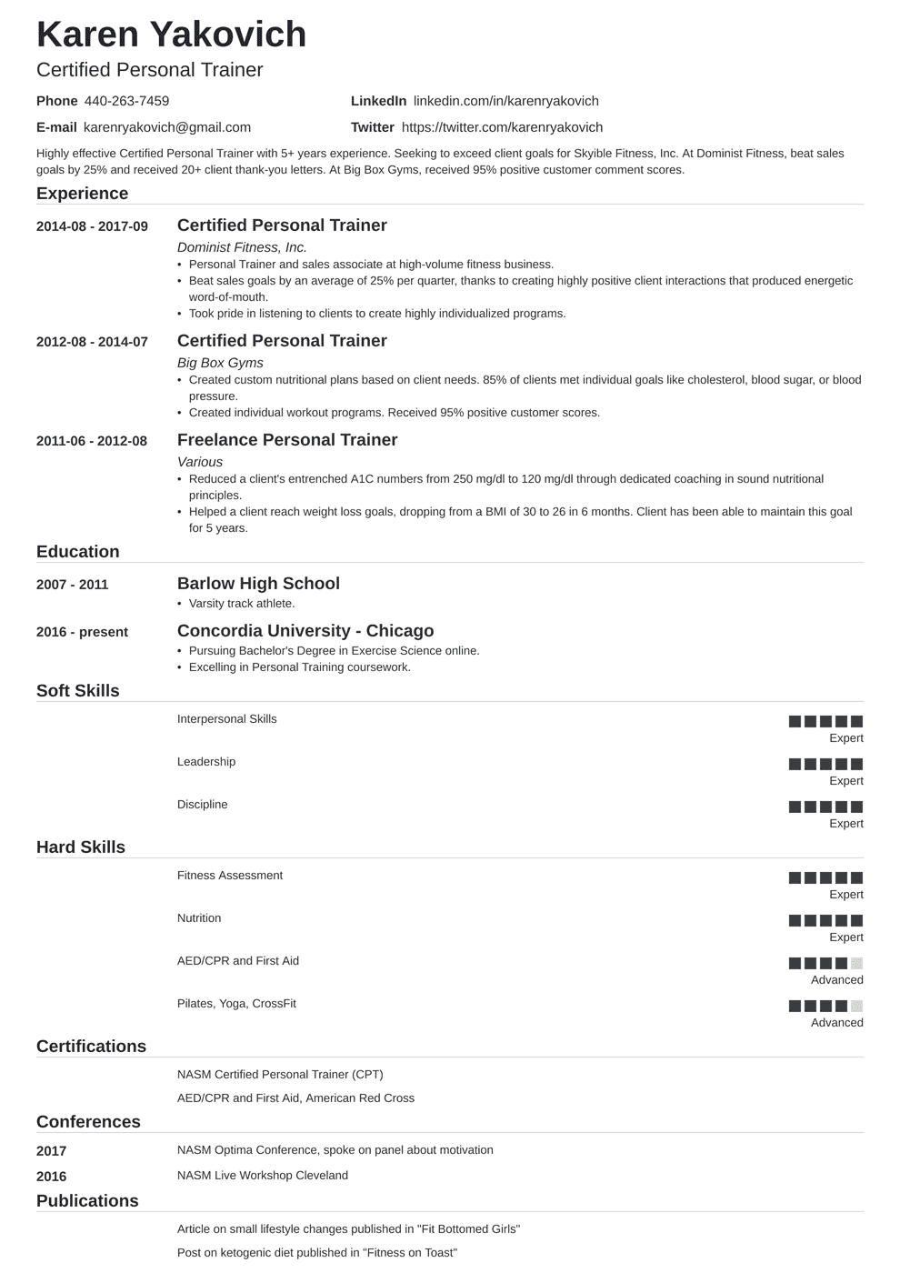 Personal Trainer Resume Example (Also With No Experience)