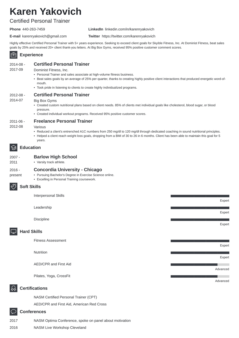 Personal Trainer Resume Example (Also With No Experience)