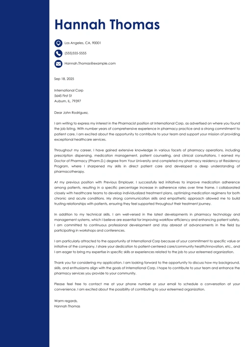 Pharmacist Cover Letter Example (Also for No Experience)
