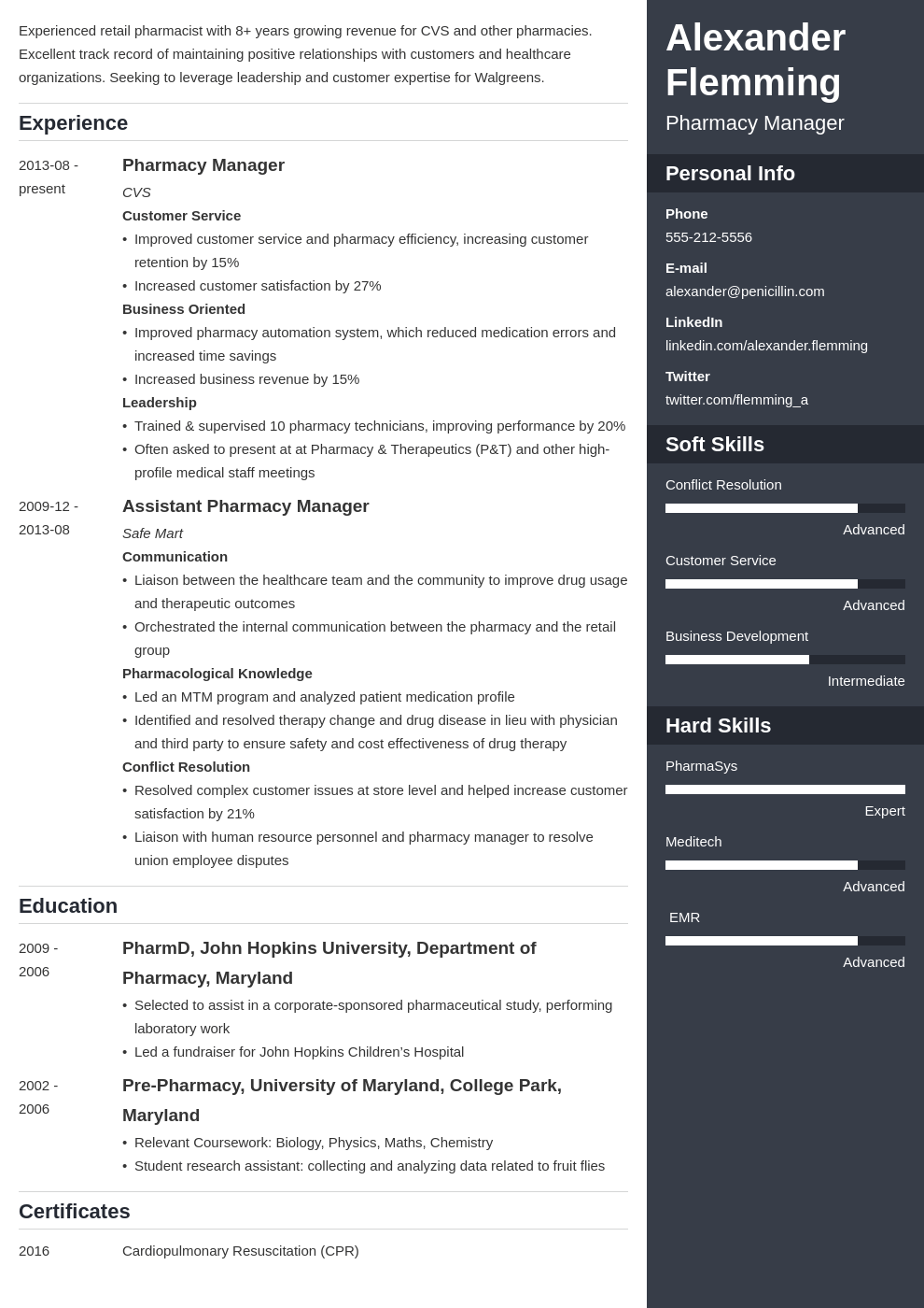 pharmacist resume example template enfold