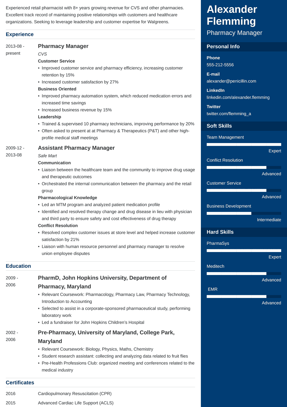 Pharmacist Resume Template (Examples, Skills & More)