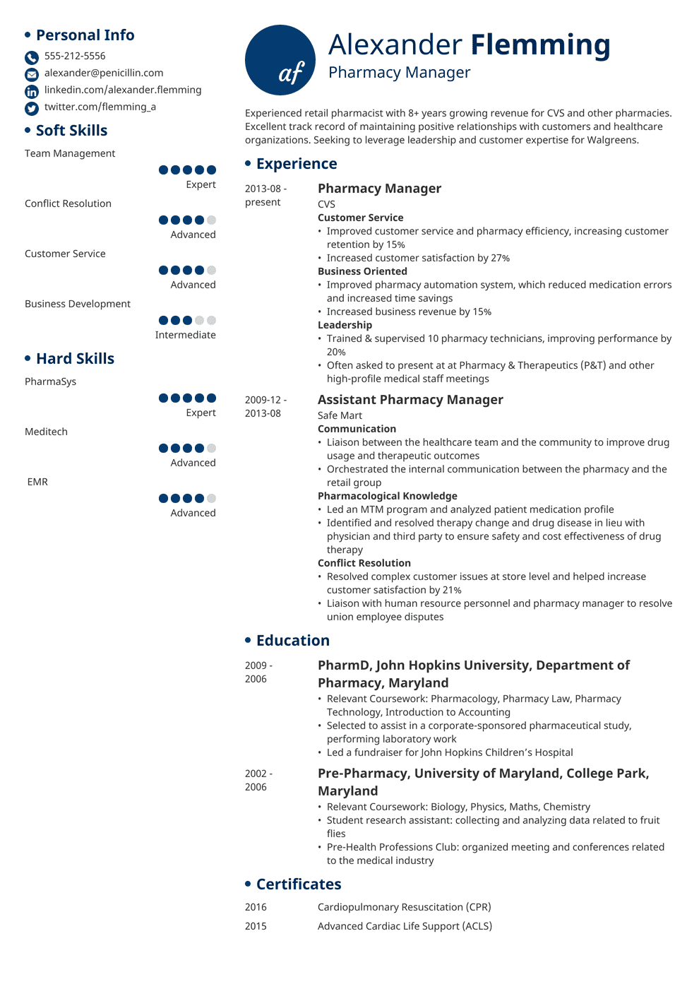 Pharmacist Resume Sample Complete Guide 20 Examples