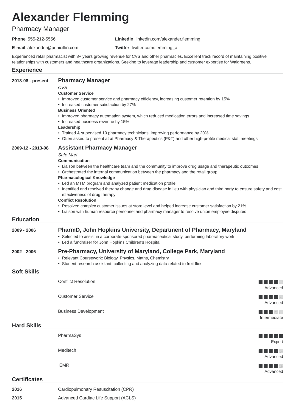 Pharmacist Resume Sample Complete Guide 20 Examples