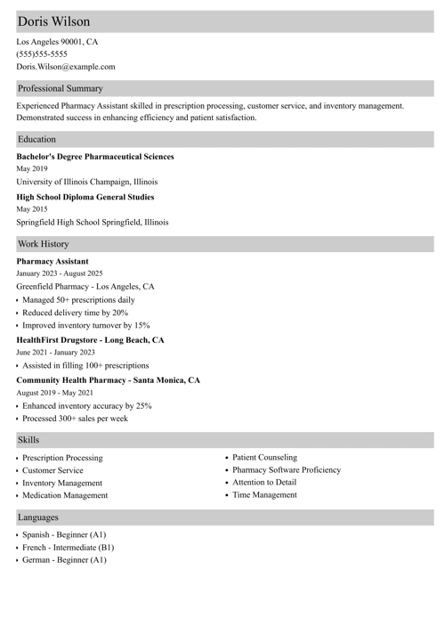 pharmacy assistant resume example