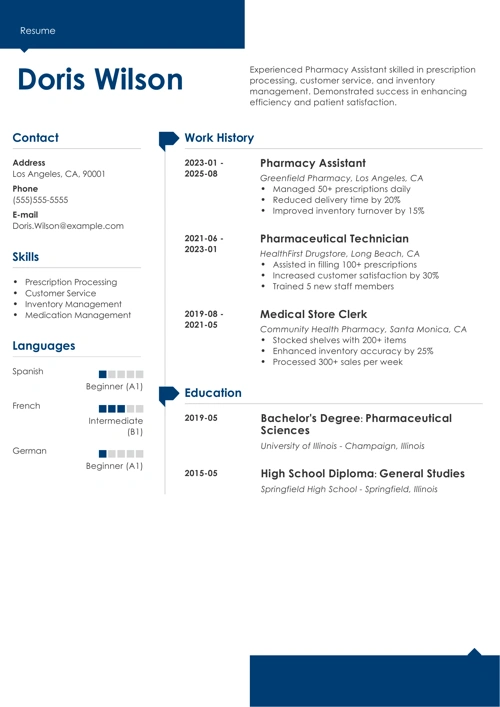 pharmacy assistant resume example