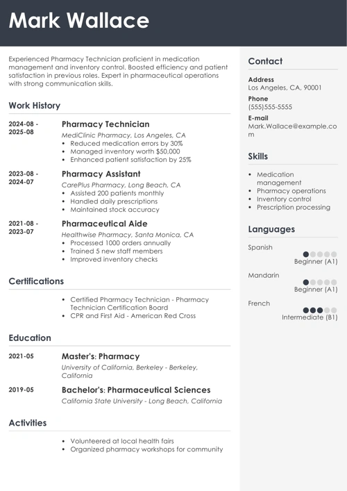 Pharmacy technician resume example