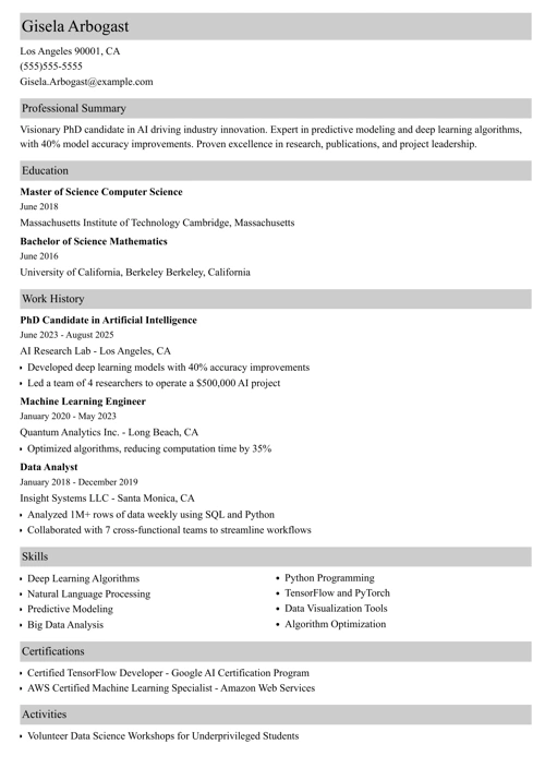 sample resume example