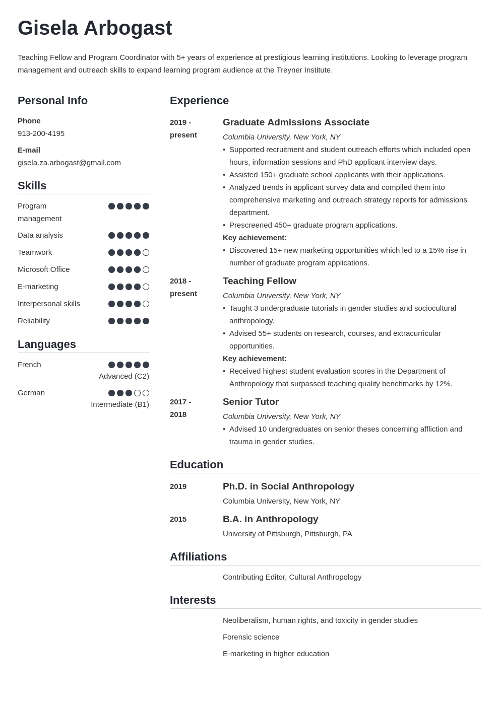 phd resume example template simple