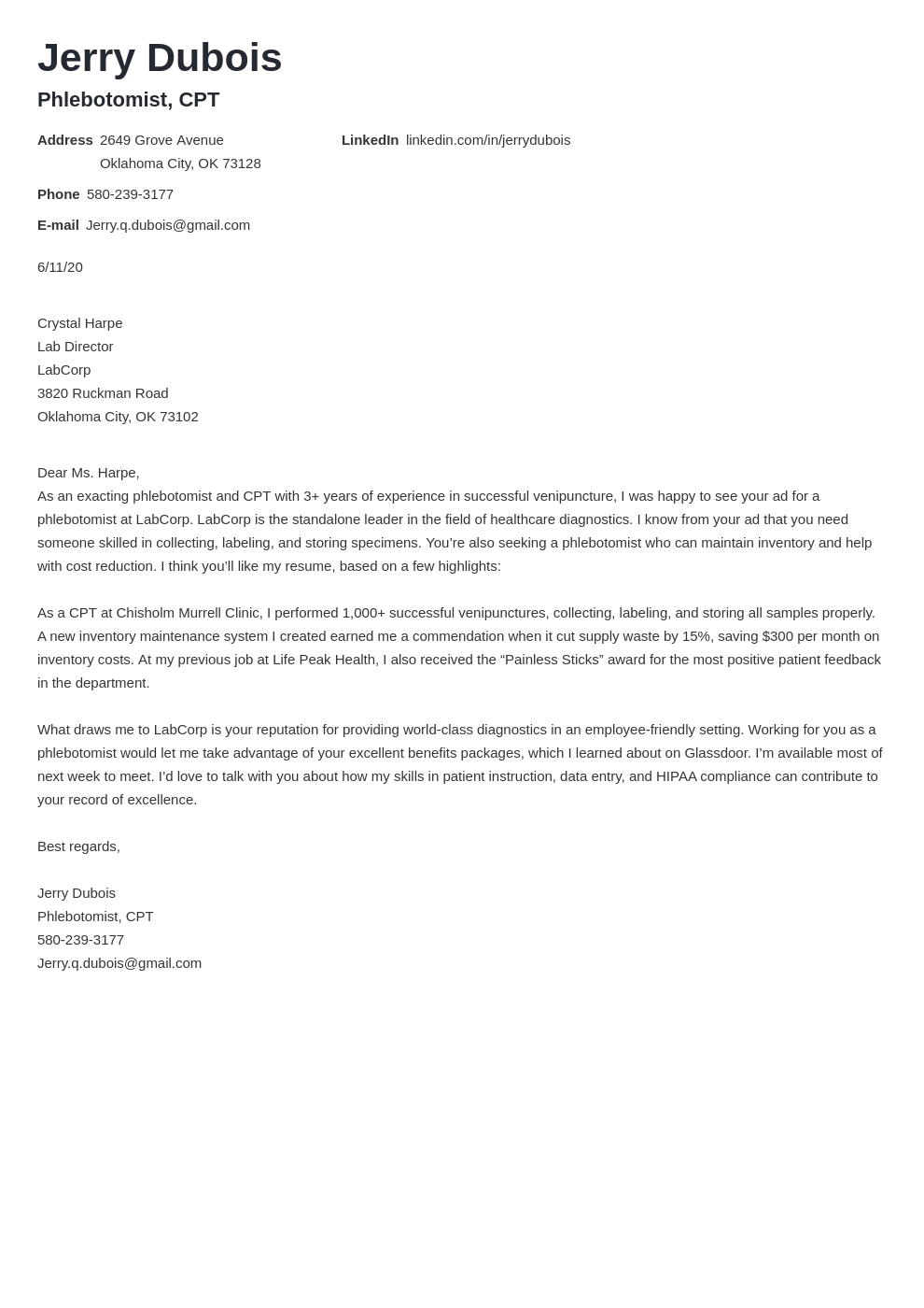 phlebotomist no experience cover letter