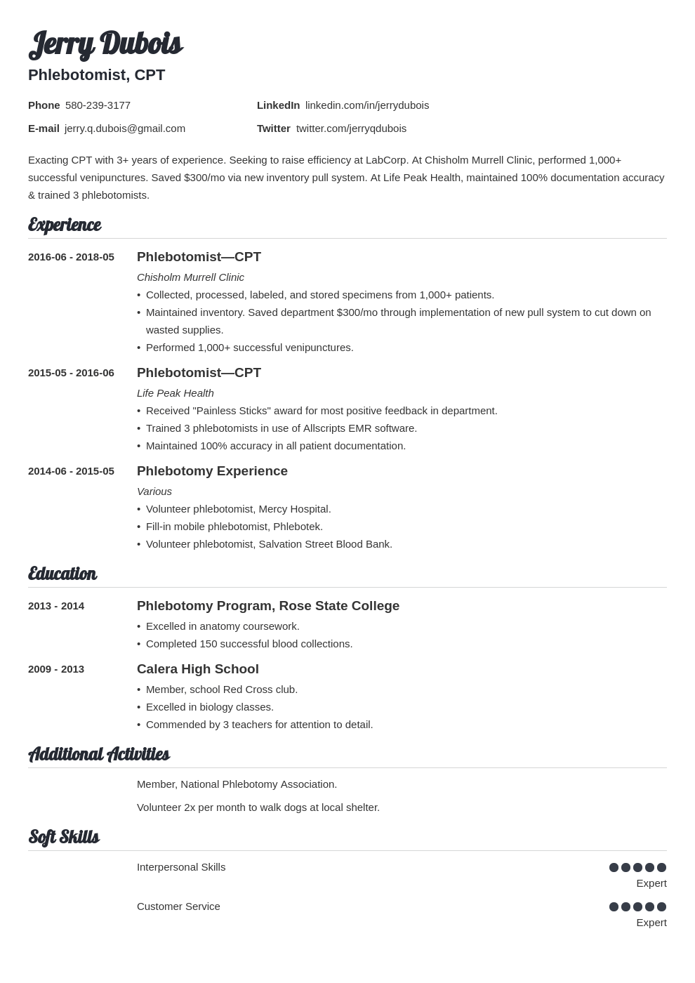 phlebotomy resume example template valera