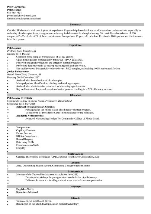 Phlebotomist Resume Example