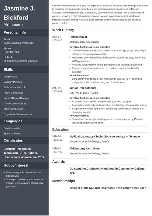 phlebotomist resume example