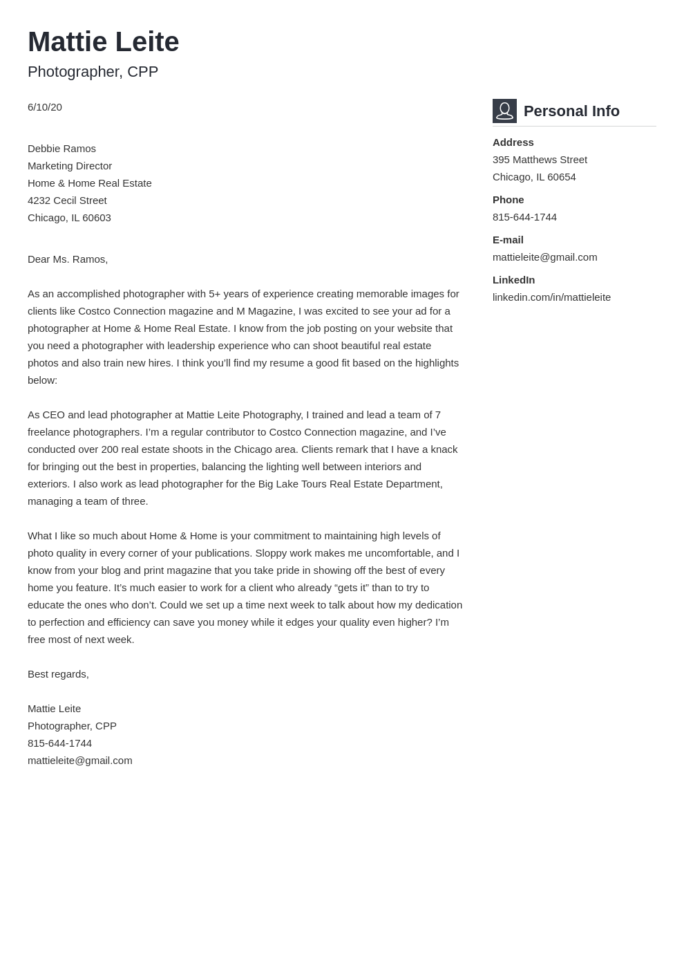 Photographer Cover Letter Examples Writing Guide