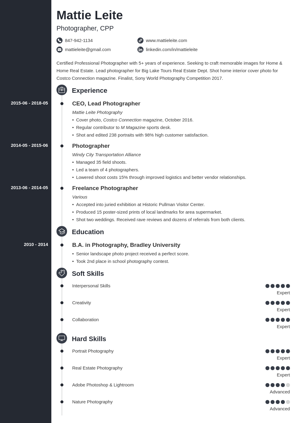 photographer resume example template concept