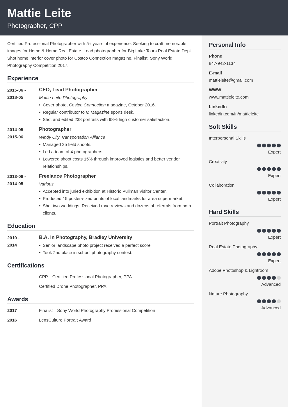 photographer resume example template cubic