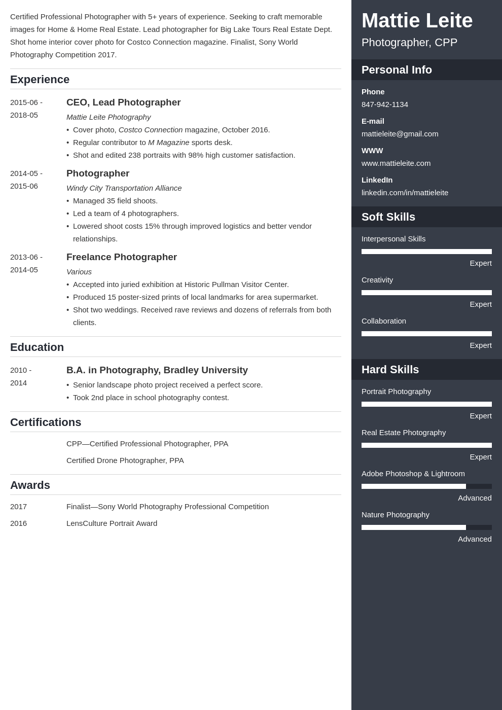 photographer resume example template enfold