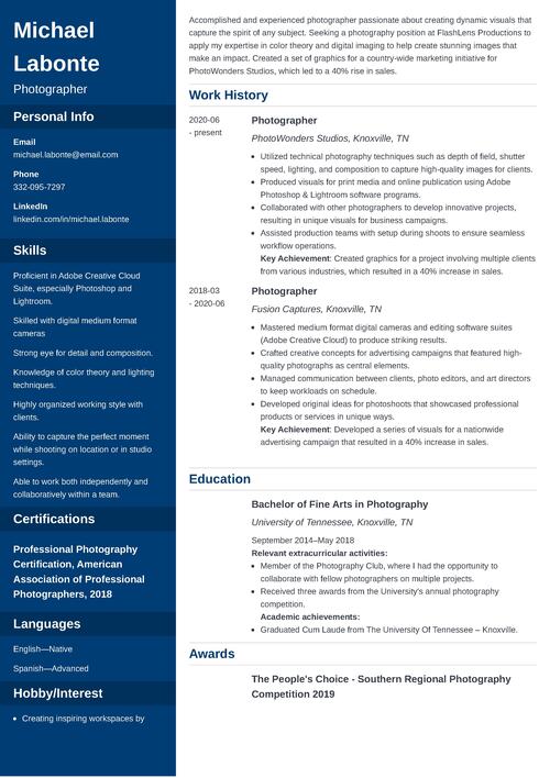 Photographer Resume Example