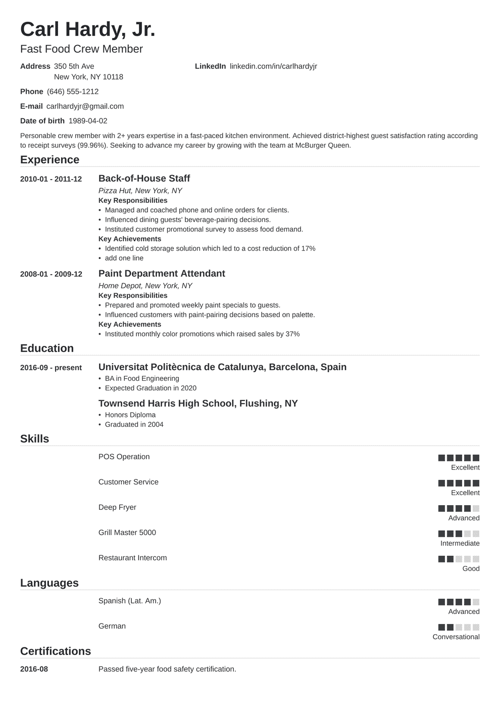 Photographer Resume Examples Photography Skills Template