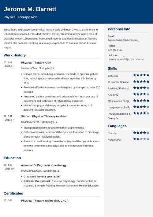 physical therapy aide resume example